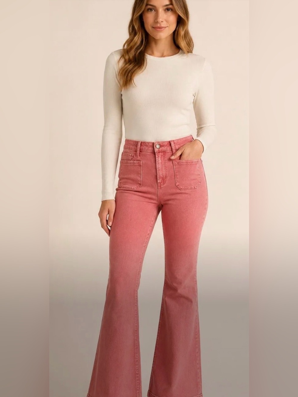 NWT Risen High-Rise Pink Flare Jeans